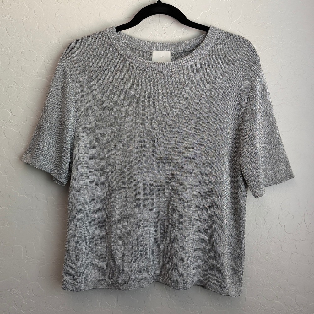 H&M‎ Women's Short Sleeve Mesh Top Silver Gray Medium